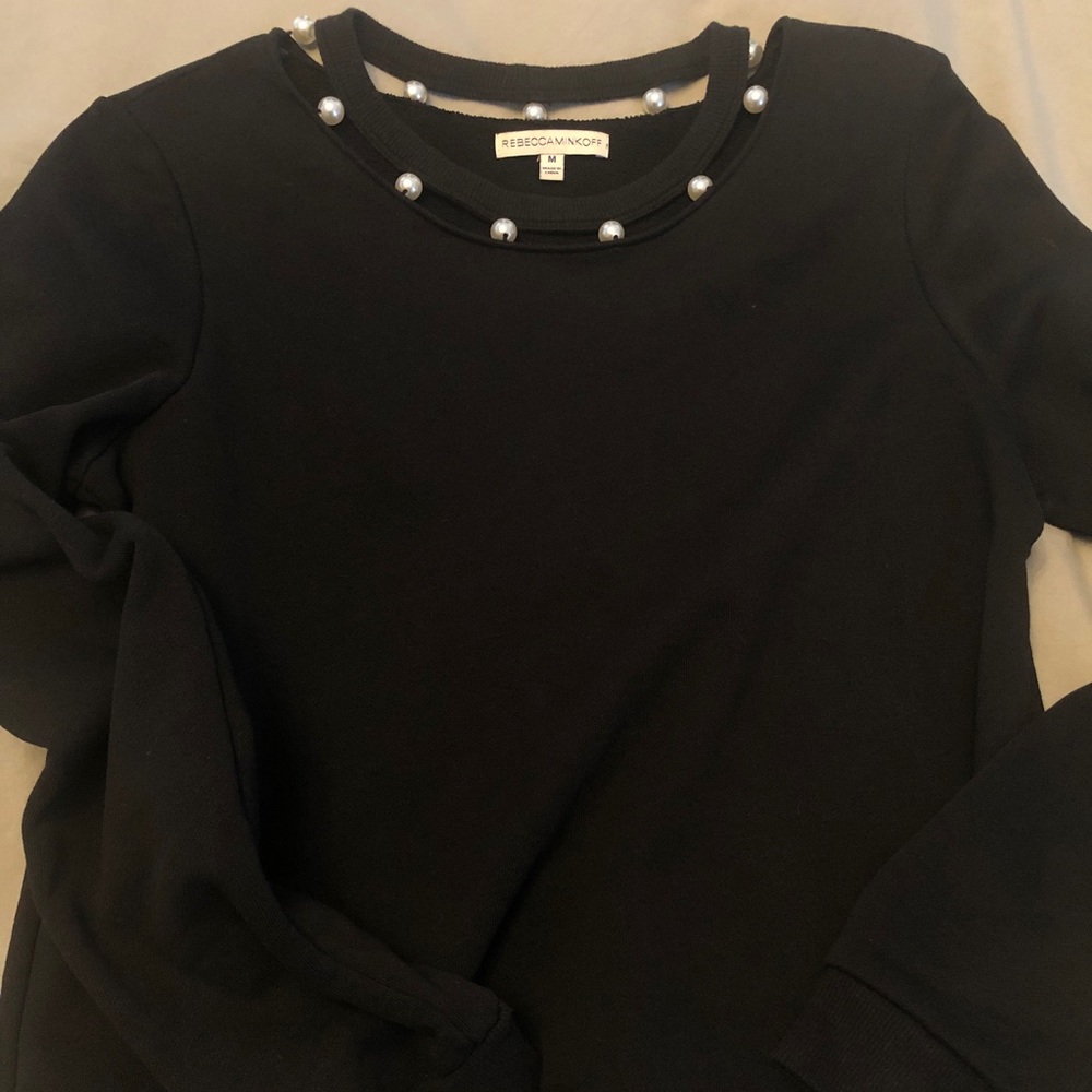 Rebecca Minkoff black sweatshirt pearl collar M